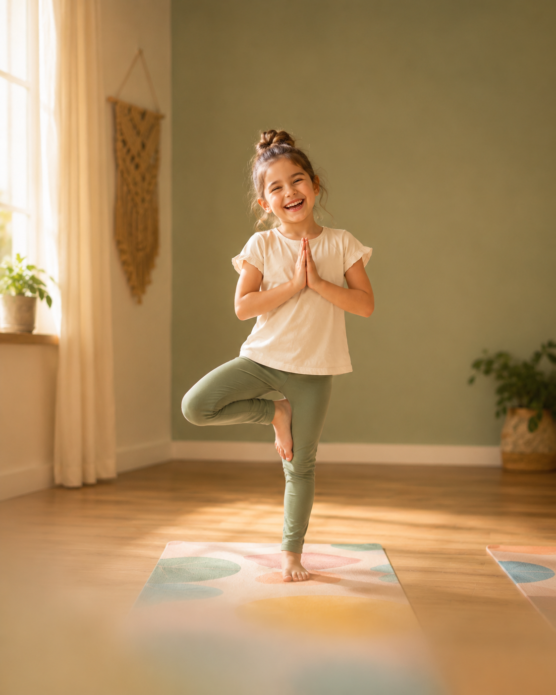 Criança em postura da árvore - Yoga para Crianças